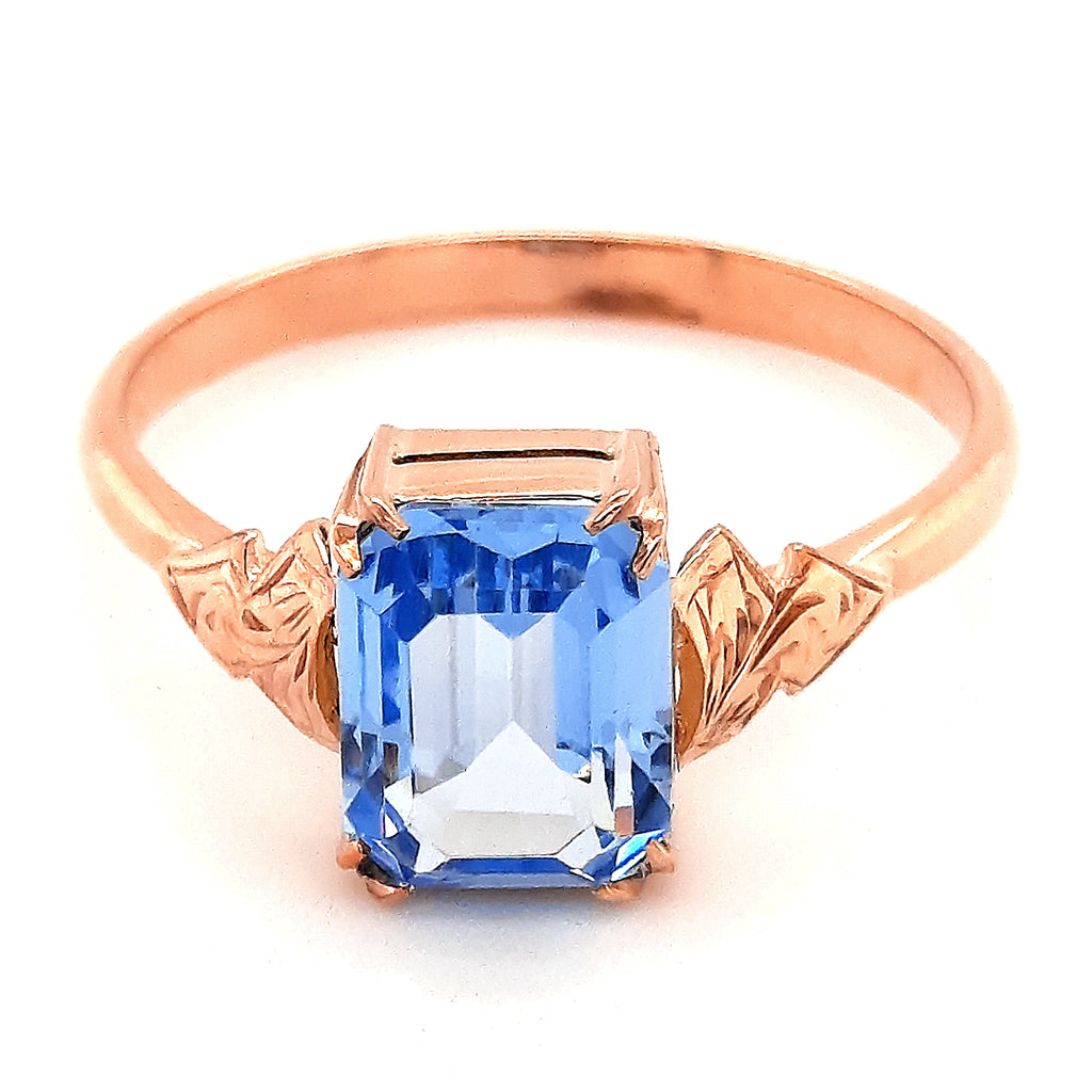 9ct Rose Gold  Brilliant Blue Glass Ring