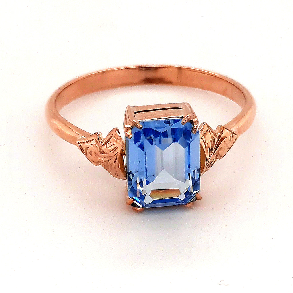 9ct Rose Gold  Brilliant Blue Glass ring