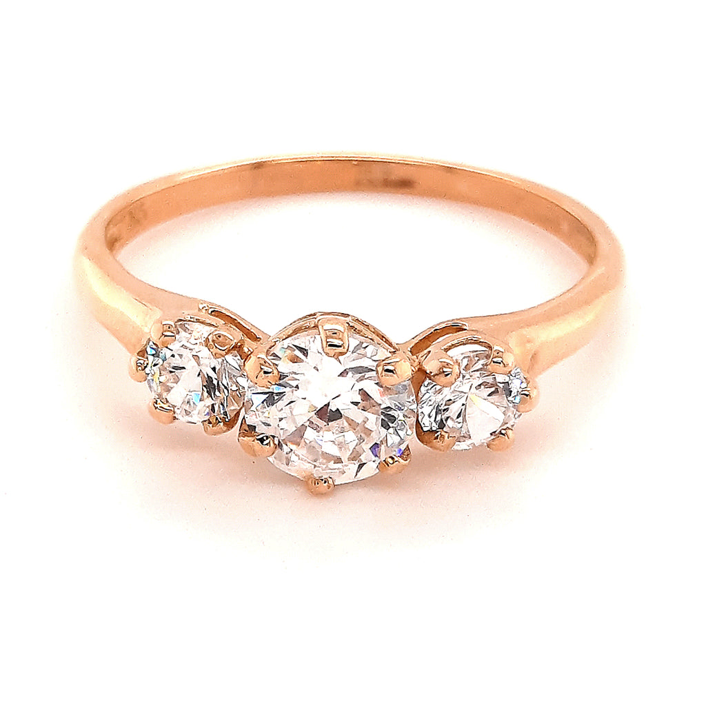 9ct Yellow Gold Cubic Ziconia Trilogy Ring