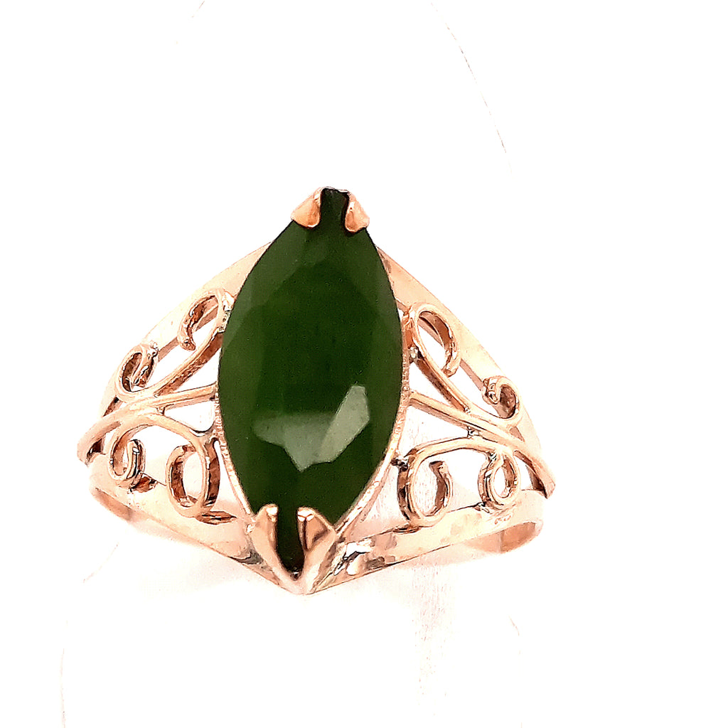 9ct Rose Gold Single Stone Nephrite Jade Ring 