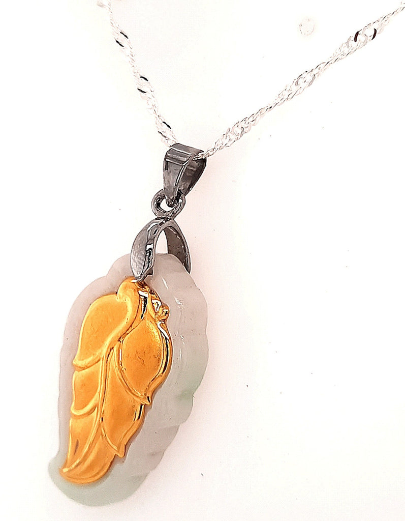 Jade & Gold Plated Leaf Pendant