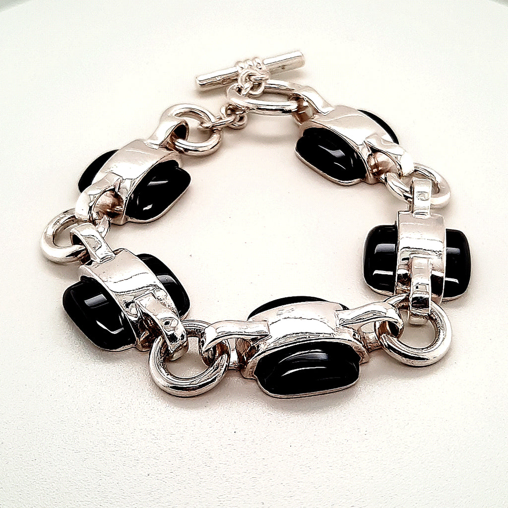 Onyx and Sterling Silver Bracelet with Toggle Clasp