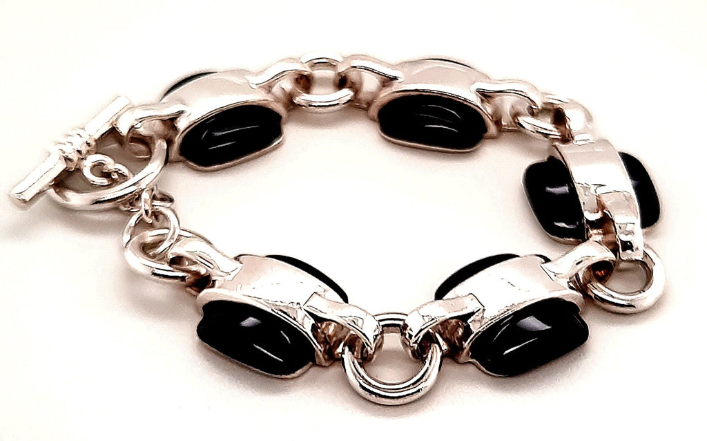 Onyx and Sterling Silver Bracelet with Toggle Clasp