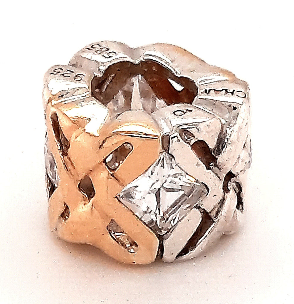 14ct Yellow Gold & 925 Sterling Silver Cubic Zirconia CZ Slider Charm