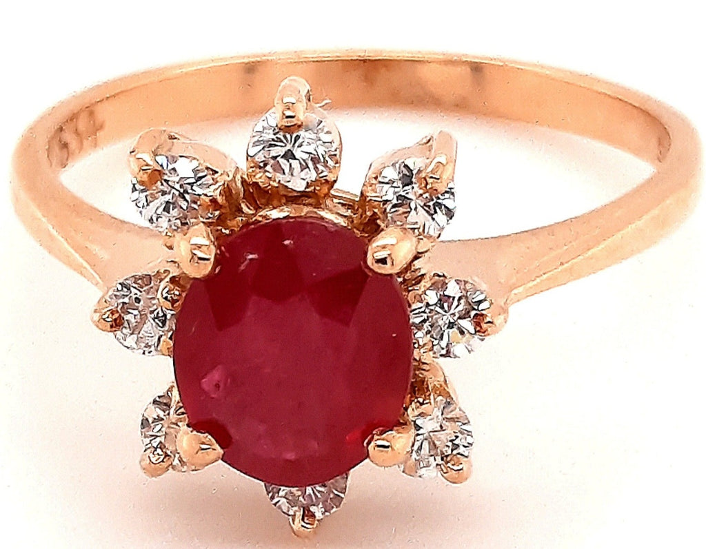 14ct Yellow Gold Ruby & Cubic Zirconia Halo Ring