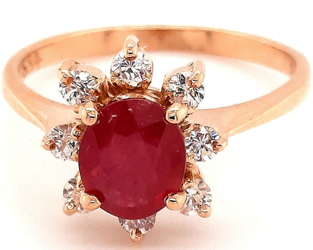 14ct Yellow Gold Ruby & Cubic Zirconia Halo Ring