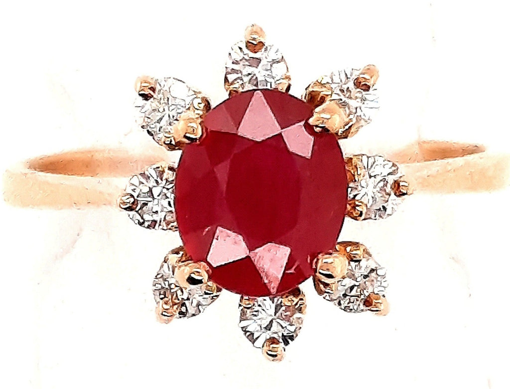 14ct Yellow Gold Ruby & Cubic Zirconia Halo Ring