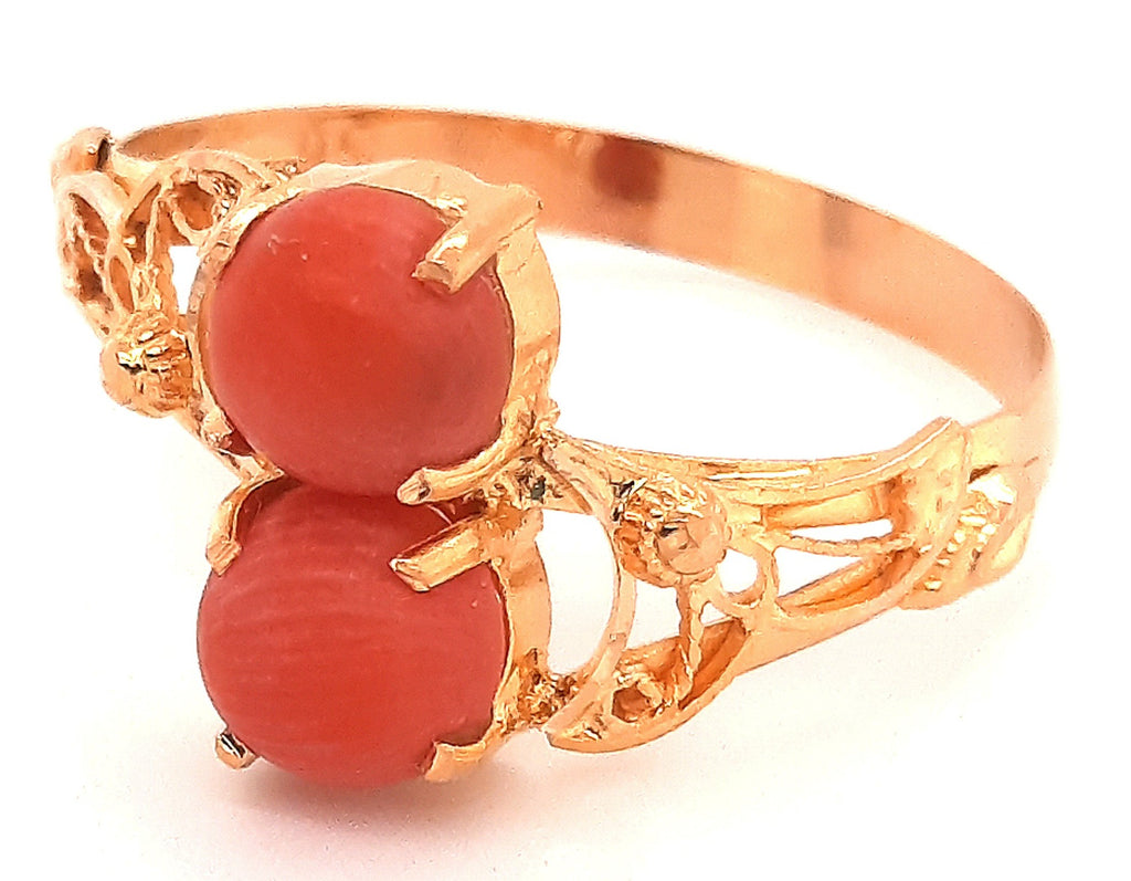 Coral & 9ct Yellow Gold Crossover Style Ring