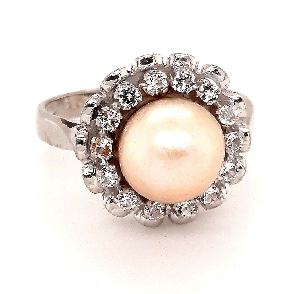 18ct White Gold Pearl & Spinel Cluster Ring