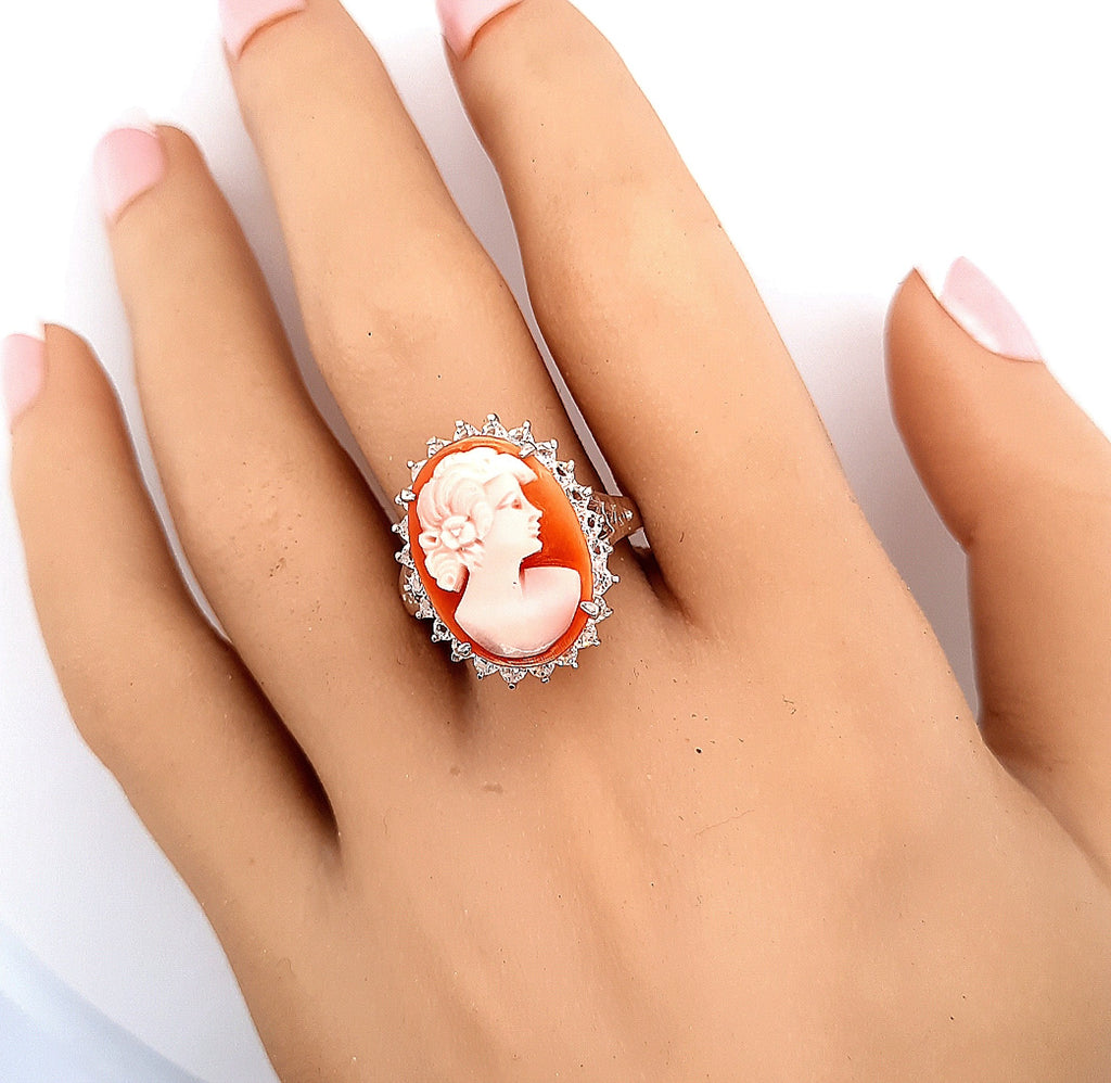 Sterling Silver Cameo & Paste Dress Ring