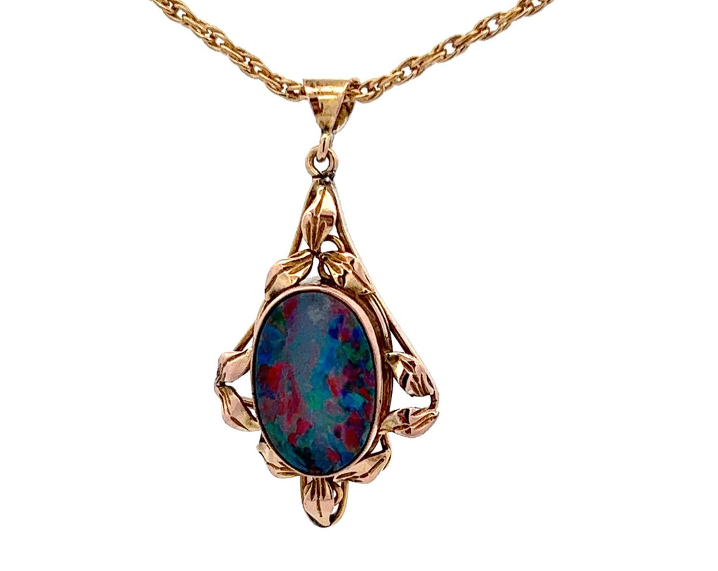 Opal Doublet & Yellow Gold Pendant