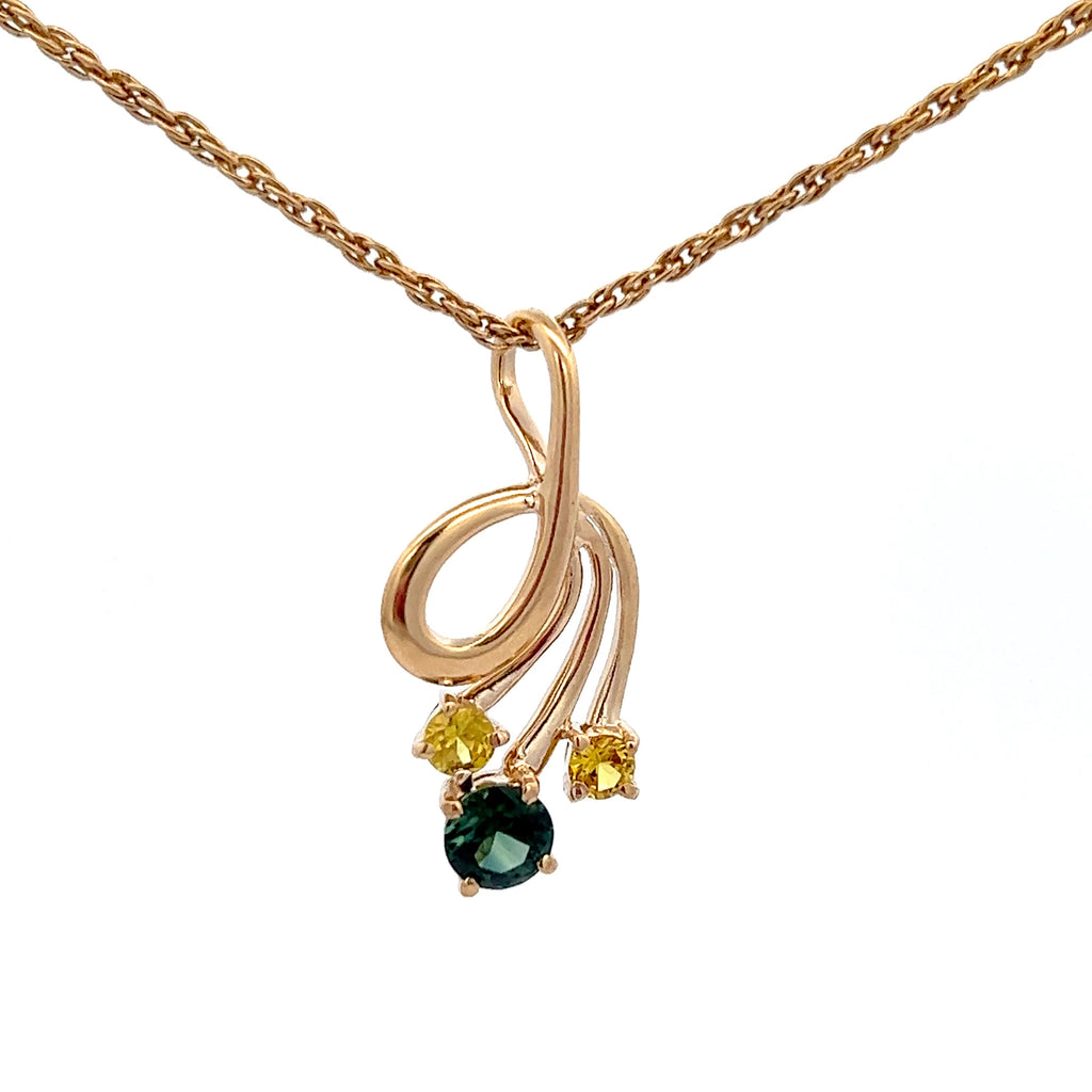 Golden & Blue Sapphire Yellow Gold Pendant