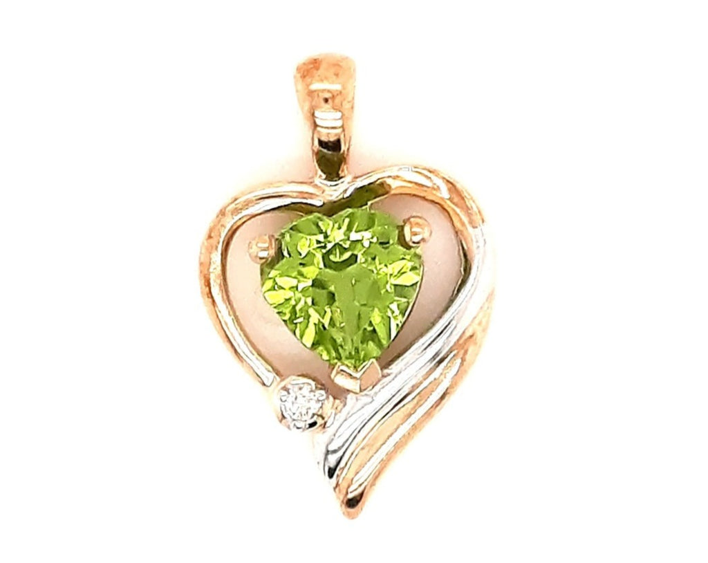 9ct Yellow Gold Peridot & Diamond Heart Pendant