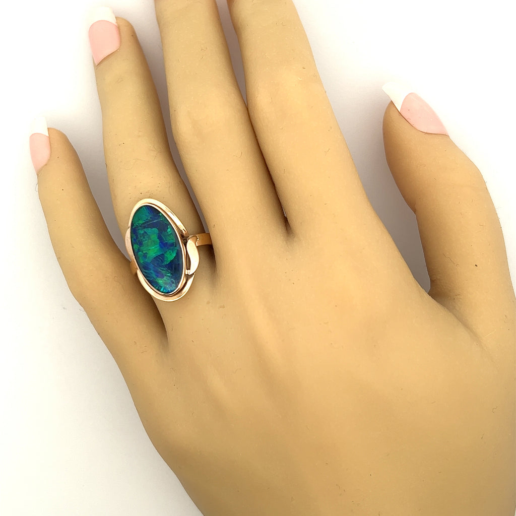 Opal Triplet Yellow Gold Cocktail Ring