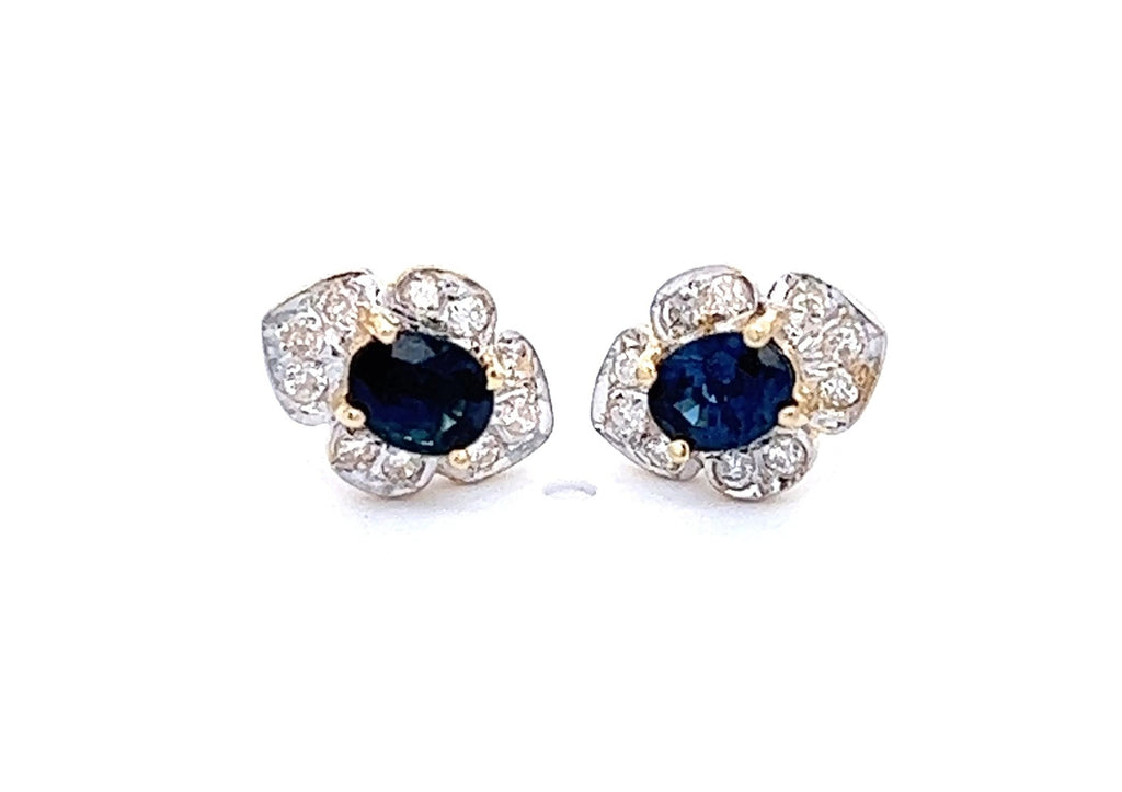 Sapphire & Diamond Stud Yellow Gold Earrings