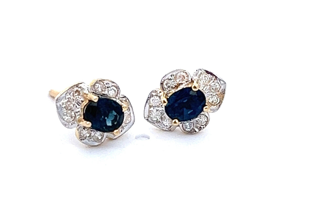 Sapphire & Diamond Stud Yellow Gold Earrings