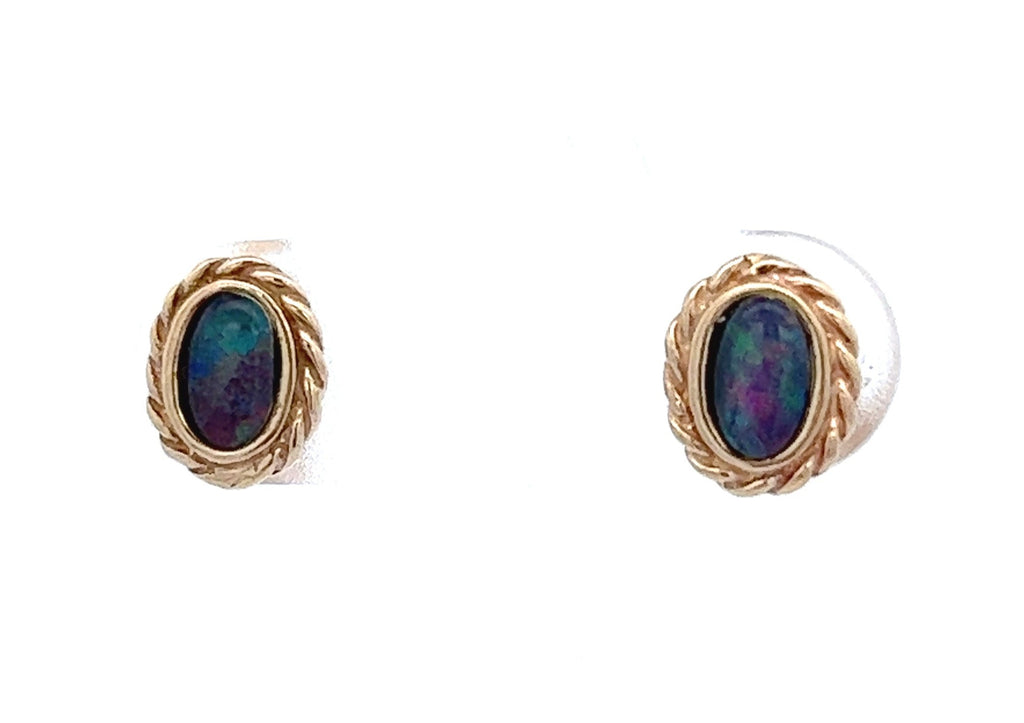 Opal Triplet Yellow Gold Stud Earrings