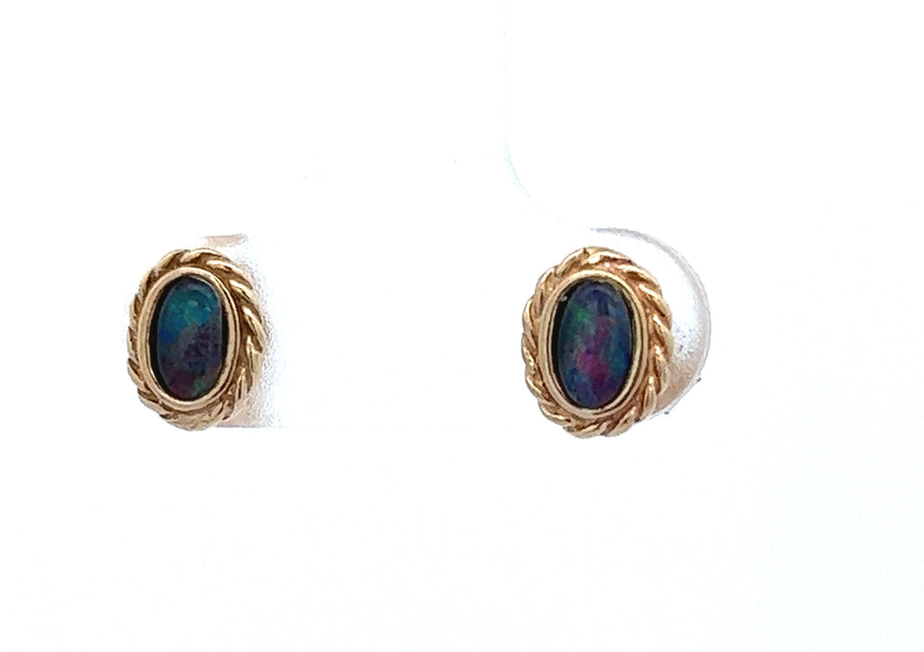 Opal Triplet Yellow Gold Stud Earrings