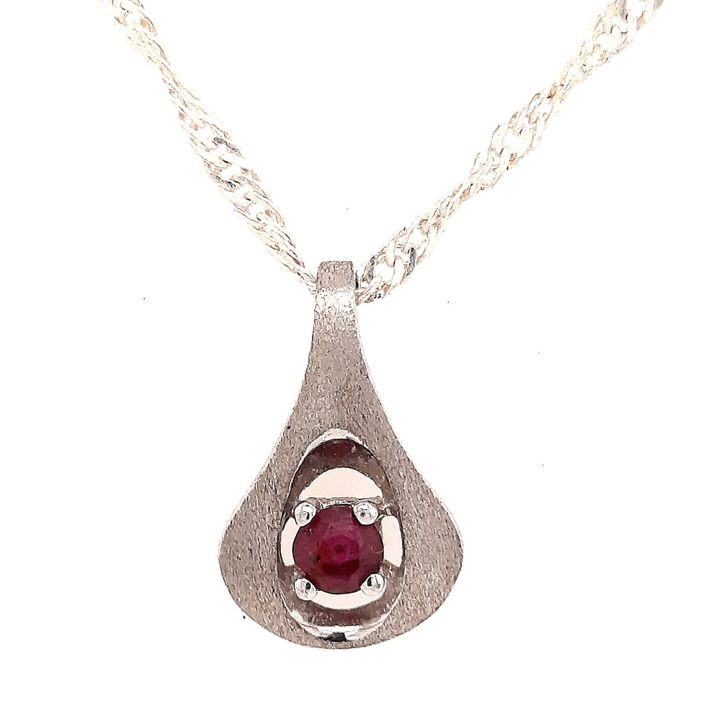 14ct White Gold & Natural Ruby Pendant