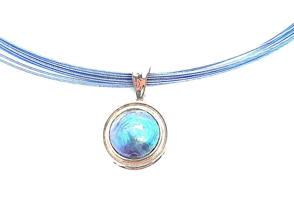 14ct White Gold Abalone Mabe Pearl Pendant & Cable Necklet