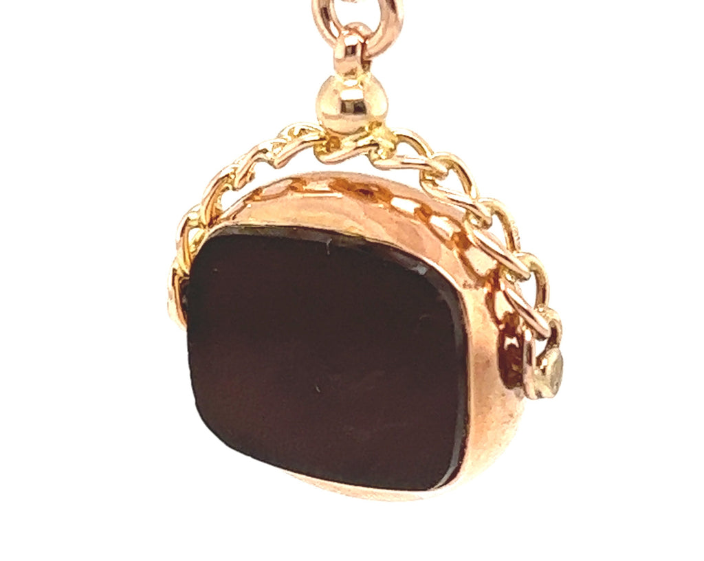 Antique Carnelian and Bloodstone 9ct Rose Gold Spinner Pendant Chester Circa 1914