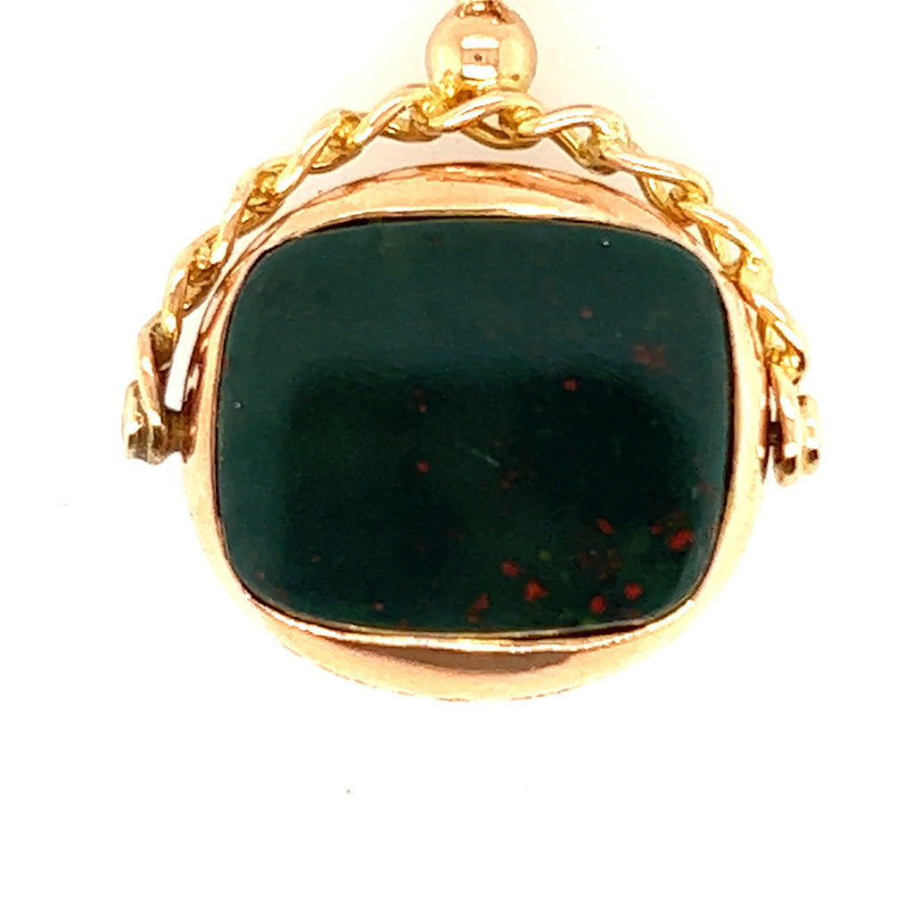 Antique Carnelian and Bloodstone 9ct Rose Gold Spinner Pendant Chester Circa 1914
