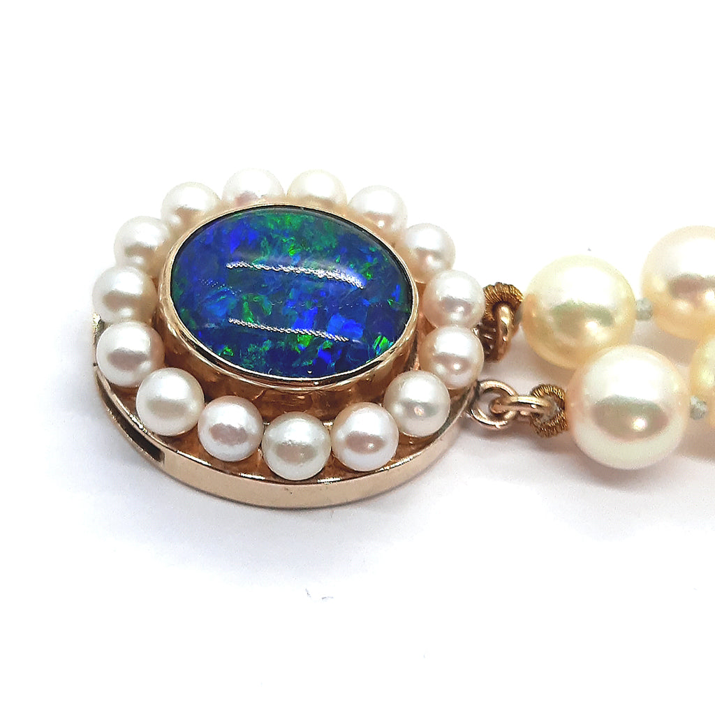 Cultured Pearl Bracelet with Opal Triplet & 9ct Yellow Gold Clasp