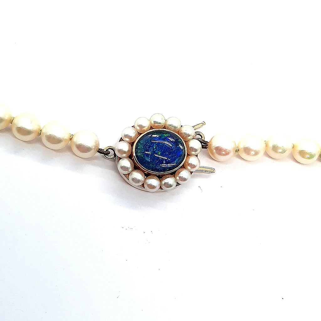 Cultured Pearl Strand with Opal Triplet & Yellow Gold Clasp