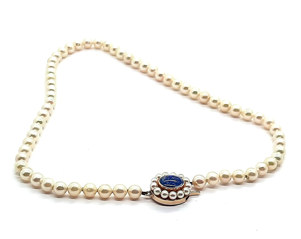 Cultured Pearl Strand with Opal Triplet & Yellow Gold Clasp