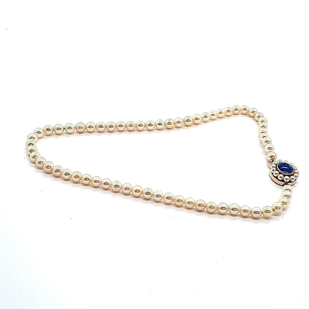 Cultured Pearl Strand with Opal Triplet & Yellow Gold Clasp