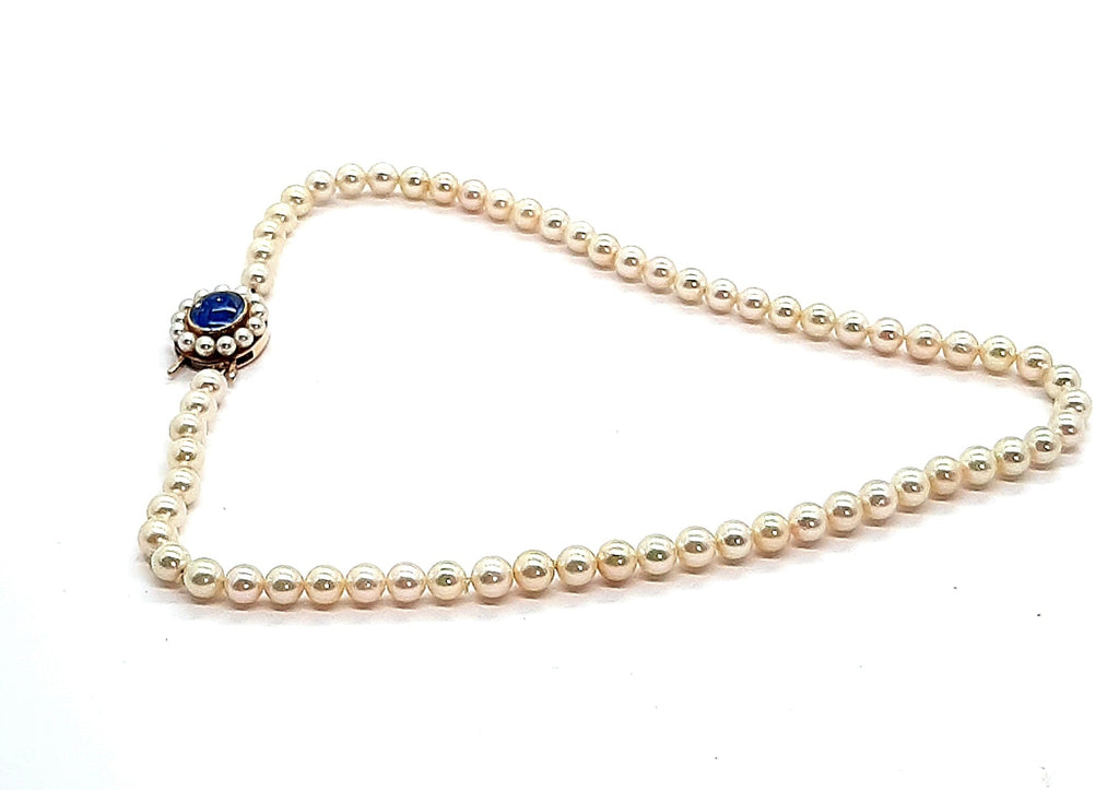 Cultured Pearl Strand with Opal Triplet & Yellow Gold Clasp