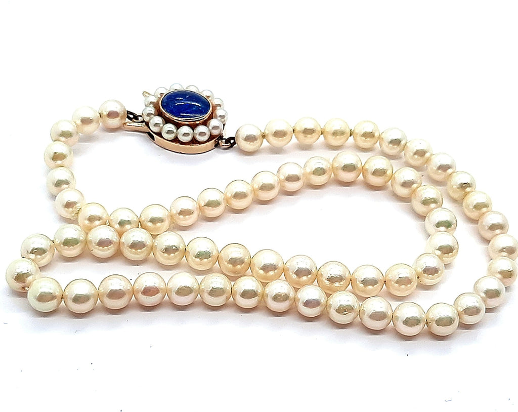 Cultured Pearl Strand with Opal Triplet & Yellow Gold Clasp