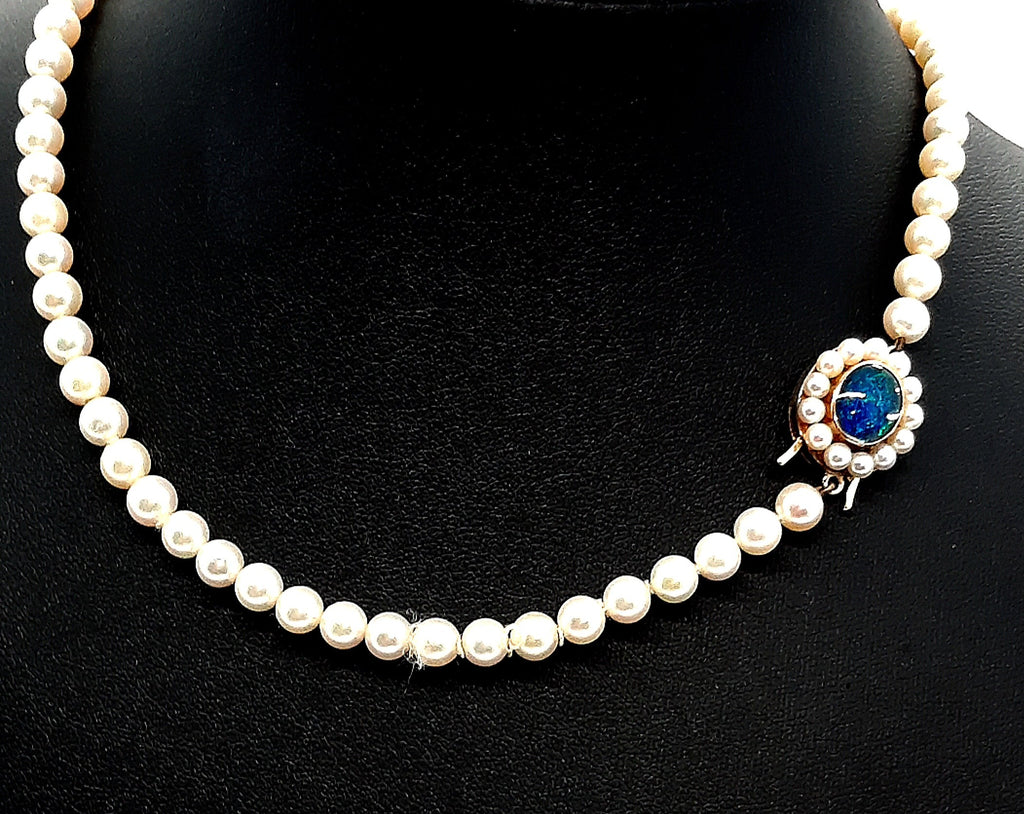 Cultured Pearl Strand with Opal Triplet & Yellow Gold Clasp