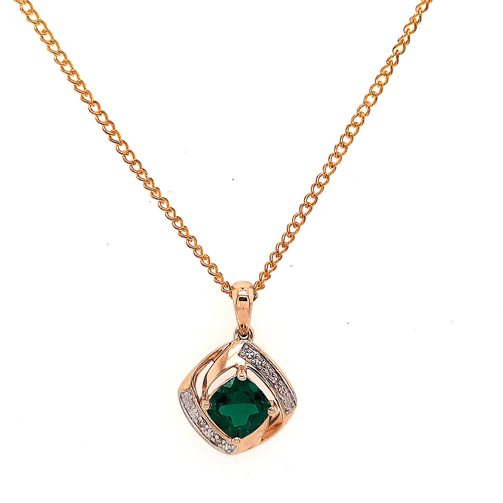 9ct Yellow Gold Emerald & Diamond Pendant