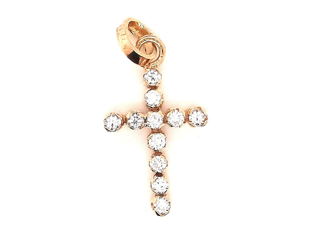 Cubic Zirconia & Yellow Gold Cross Pendant