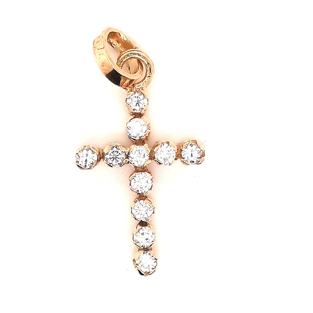 Cubic Zirconia & Yellow Gold Cross Pendant