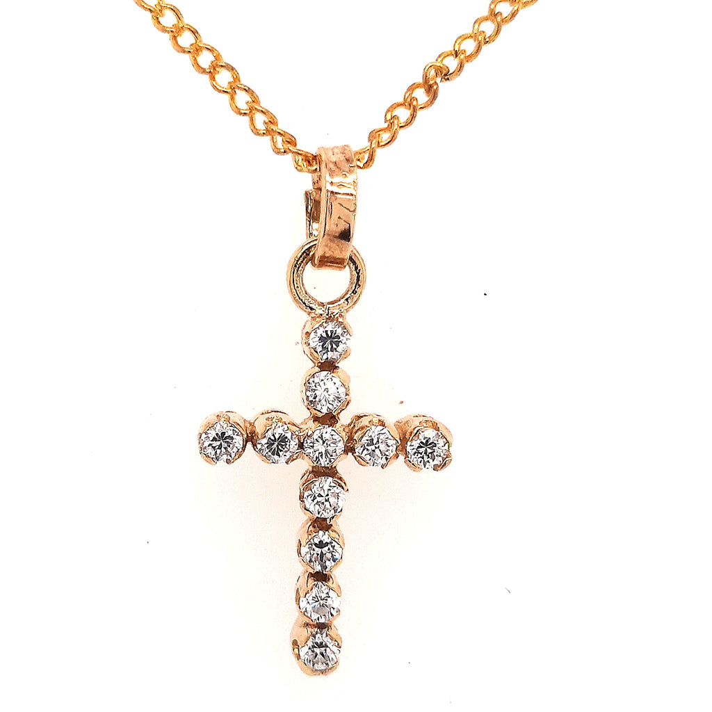 Cubic Zirconia & Yellow Gold Cross Pendant