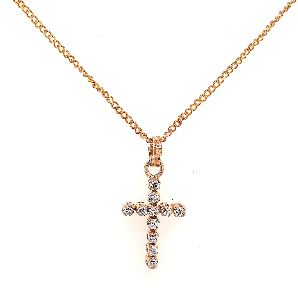 Cubic Zirconia & Yellow Gold Cross Pendant