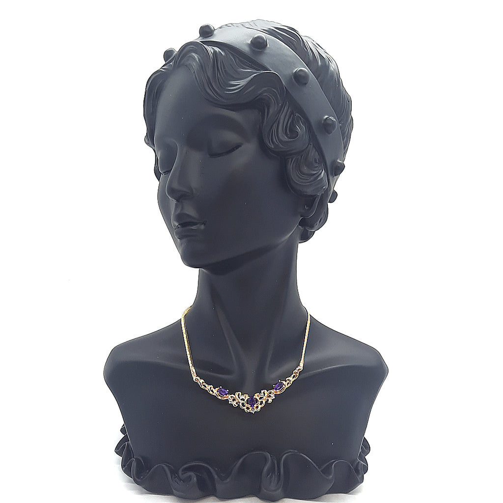 Amethyst & Diamond 9ct Yellow Gold Necklet with Serpentine Chain