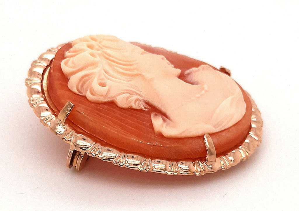 9ct Yellow Gold Portrait Cameo Vintage Brooch