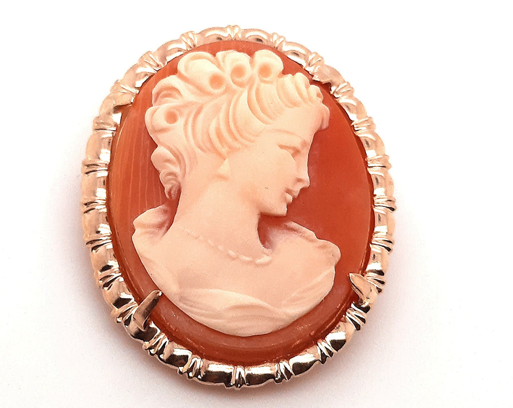 9ct Yellow Gold Portrait Cameo Vintage Brooch