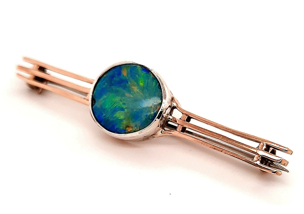 Opal 9ct Yellow & White Gold Three Bar Handmade Brooch