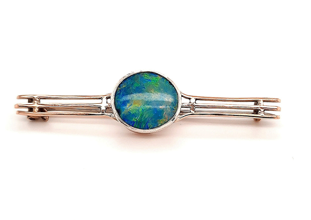 Opal 9ct Yellow & White Gold Three Bar Handmade Brooch