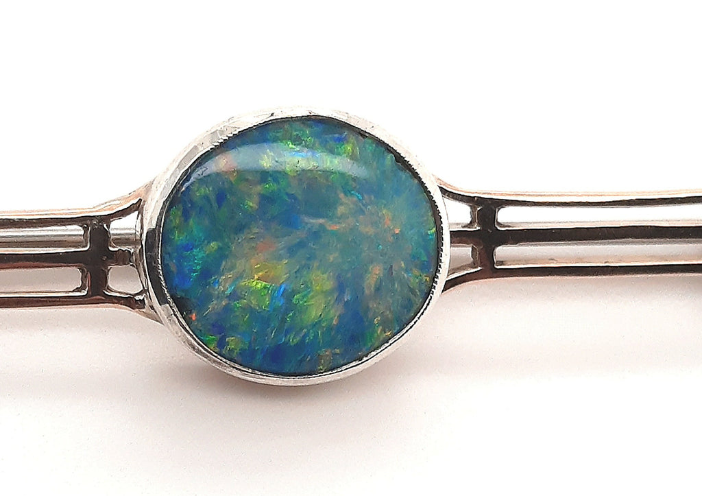 Opal 9ct Yellow & White Gold Three Bar Handmade Brooch