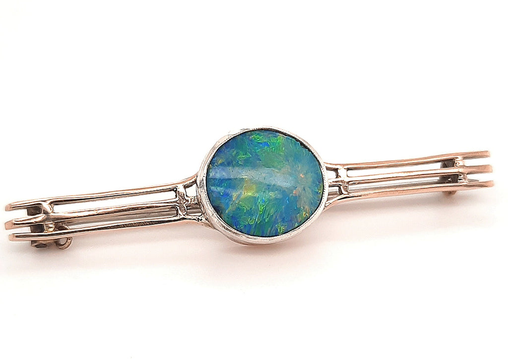 Opal 9ct Yellow & White Gold Three Bar Handmade Brooch