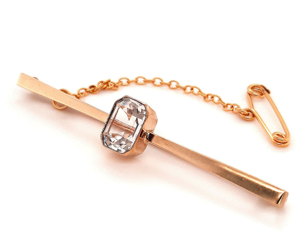 White Topaz & 9ct Yellow Gold Bar Brooch