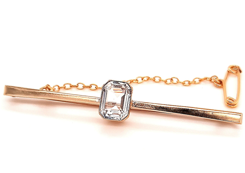 White Topaz & 9ct Yellow Gold Bar Brooch