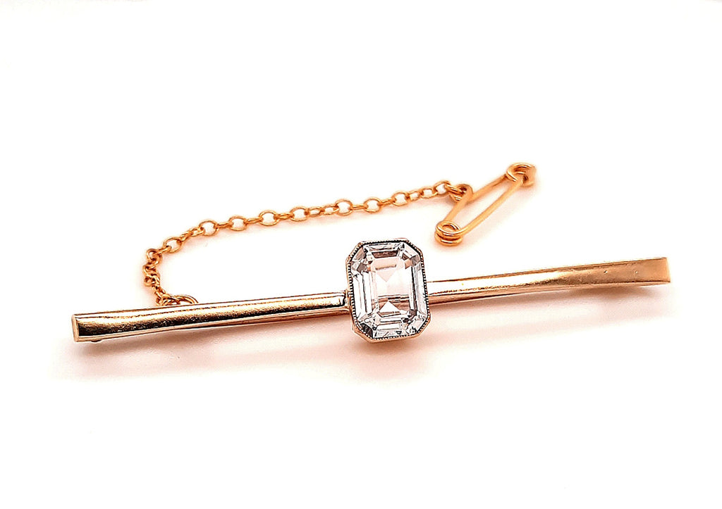 White Topaz & 9ct Yellow Gold Bar Brooch