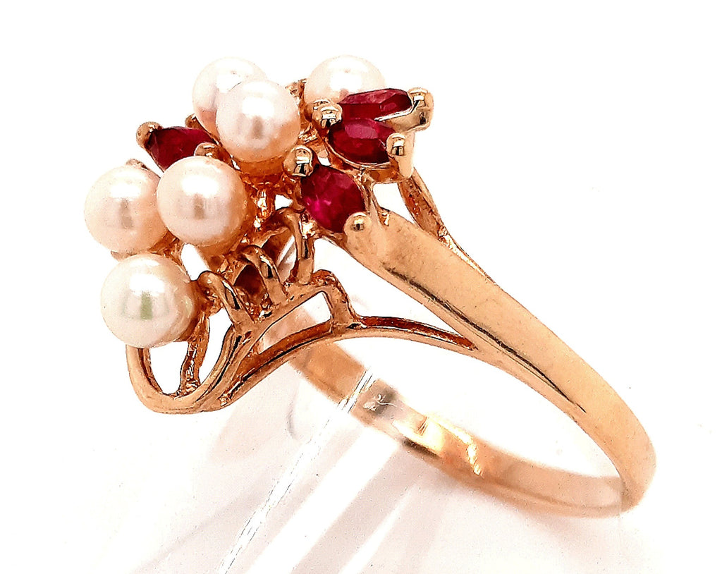 Pearl & Ruby Yellow Gold Dress Ring