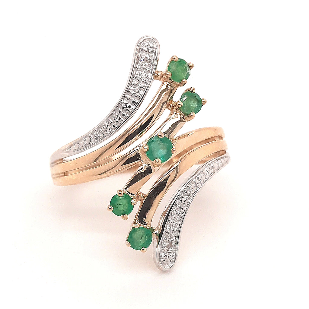 Emerald & Diamond 9ct Yellow Gold Dress Ring